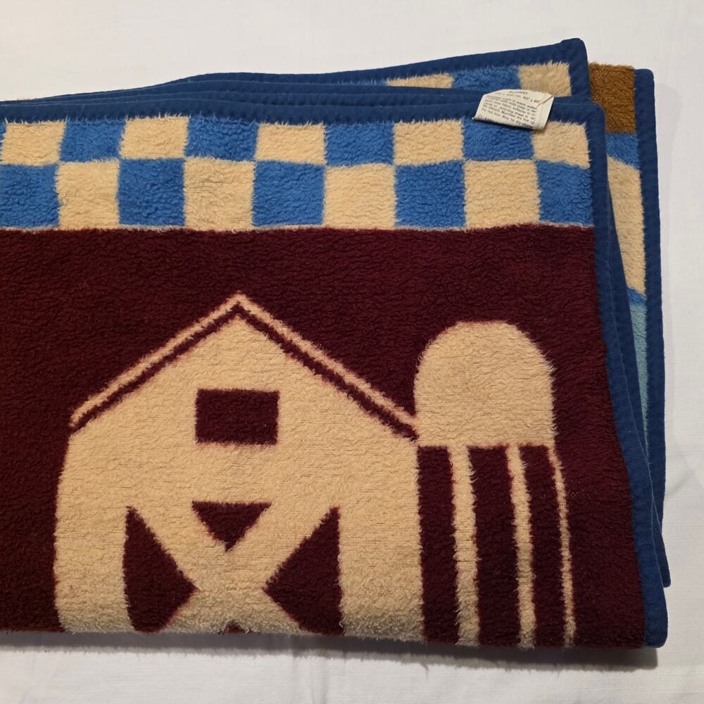 Vintage 1987 Crown Crafts VUTEKS Farm Blanket 60x80 Made in Yugoslavia Acrylic
